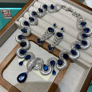 High Quality Luxury Zircon Snake Necklace Earrings Sets Jewelry Women Bridal Wedding Dinner Banquet Dress Party Gift