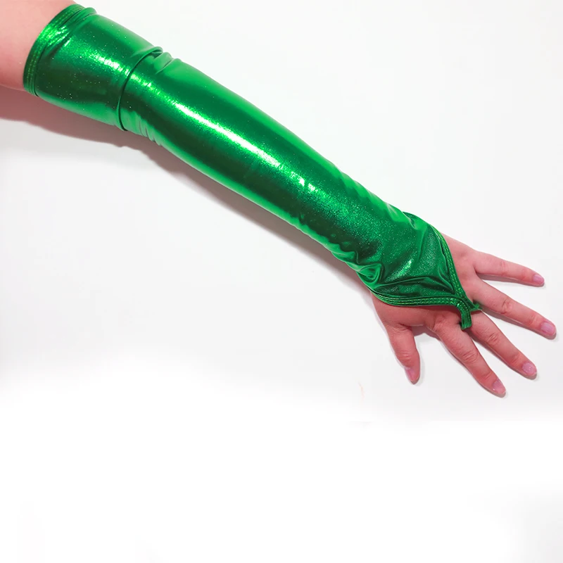 Glossy gloves Sky Blue Women Sexy Metallic Fingerless Gloves Green Elbow Length Party Dance Cosplay Club Accessory Shiny Long Night Gloves