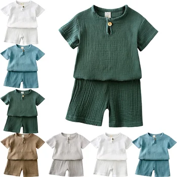 Novità Set di vestiti per bambini Completi 2 pezzi Lino Cotone Infantile Neonate Ragazze Abbigliamento Neonato Top T-shirt + Pantaloncini Vestito per bambini
