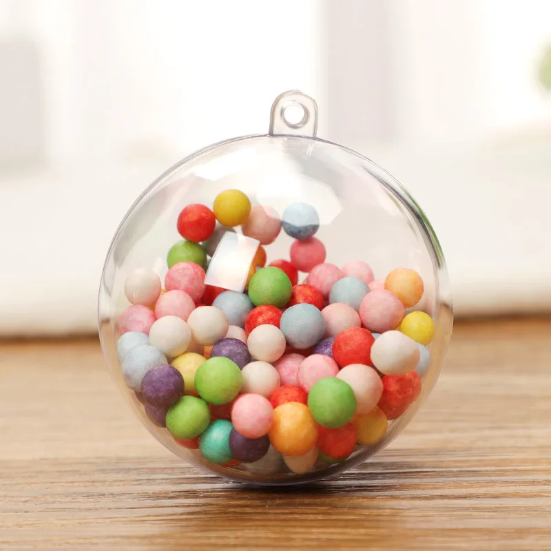 Description Picture 6 of item5/6/8/10cm Christmas Hollow Balls DIY Plastic Transparent Fillable Bauble Xmas Tree Hanging Ornaments Home Party Gifts Box Decor
