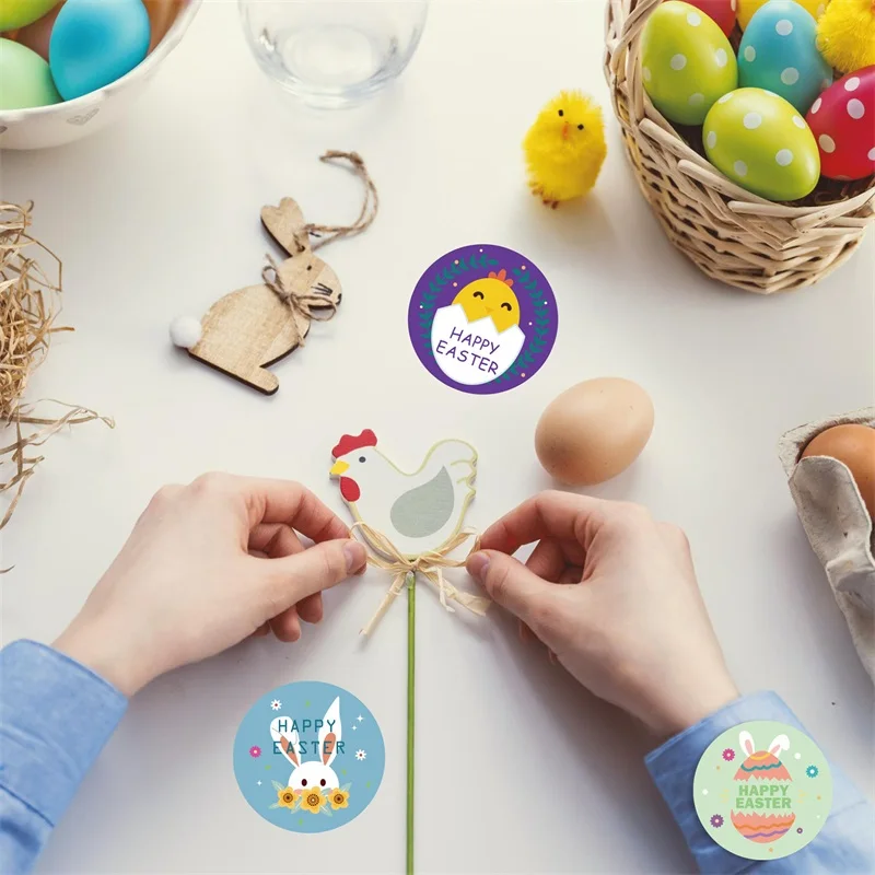 Easter Sticker Rolls 500 Pcs Self Adhesive Cute Bunny Chick Egg Decorative Stickers Wrapping Supplies