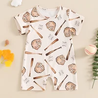 2024-04-18 Lioraitiin 0-18M Summer Baby Boys Girls Clothes Baseball Print Jumpsuit Round Neck Short Sleeve Romper 1