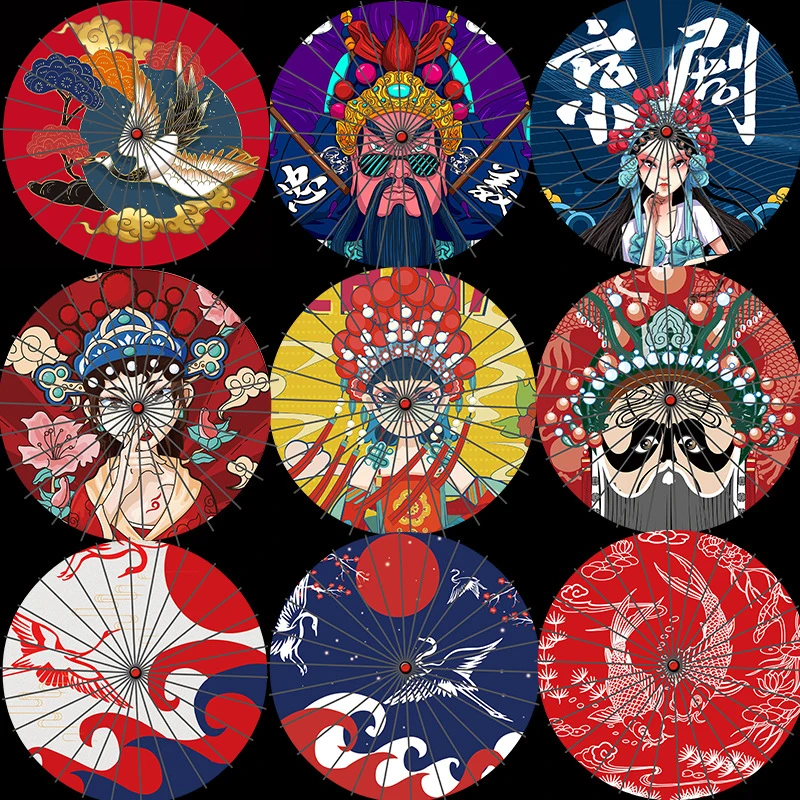 Guochao decoration umbrella oil paper umbrella rainproof sunscreen hotel decoration ceiling Chinese style classical
