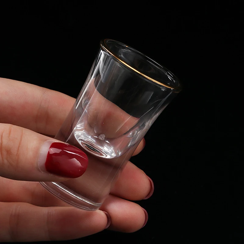 6/5/4/3/2/1pcs Shot Glass Set 25ml Spirits Cups Mini Wine Cup Glass Gilt Gold Edged Cup Wine Dispenser Golden Edge Creative