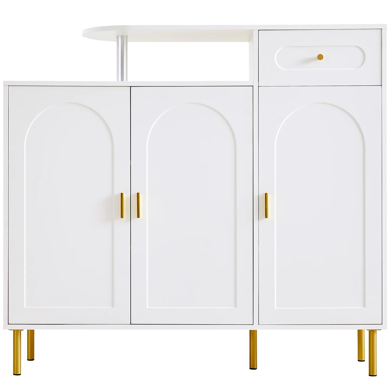 Modern Dresser/Sideboard/Shoe Cabinet With Metal Handles, 1 Drawer And 3 Doors, On Metal Feet, White. Size B120×H92×T35 Cm – Detail 6