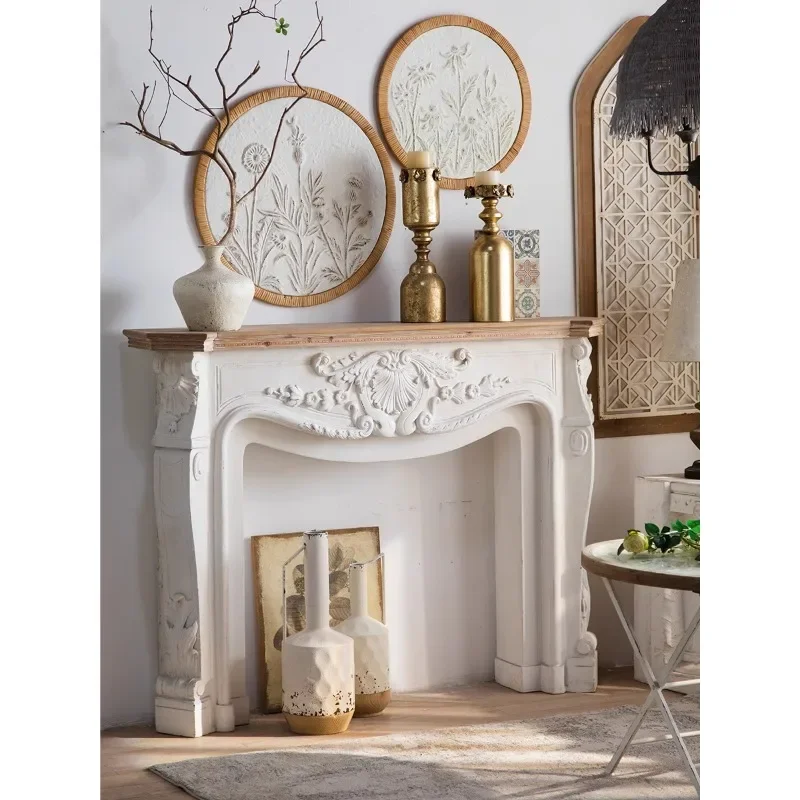 French retro solid wood marble white fireplace American fireplace cabinet mantel French living room decorative cabinet