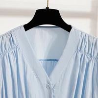 Plus Size Chiffon Blouse Women Summer 2025 New Fashionable V Neck Short Sleeve Big Size Women Tops Elastic Waist Shirts Blouses - Image 5