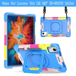 Enhanced Tablet Case with Swivel Bracket Handle and Shoulder Strap, 11-Inch, 2024 Edition for Xiaoxin Pad 2024 (Rainbow blue)