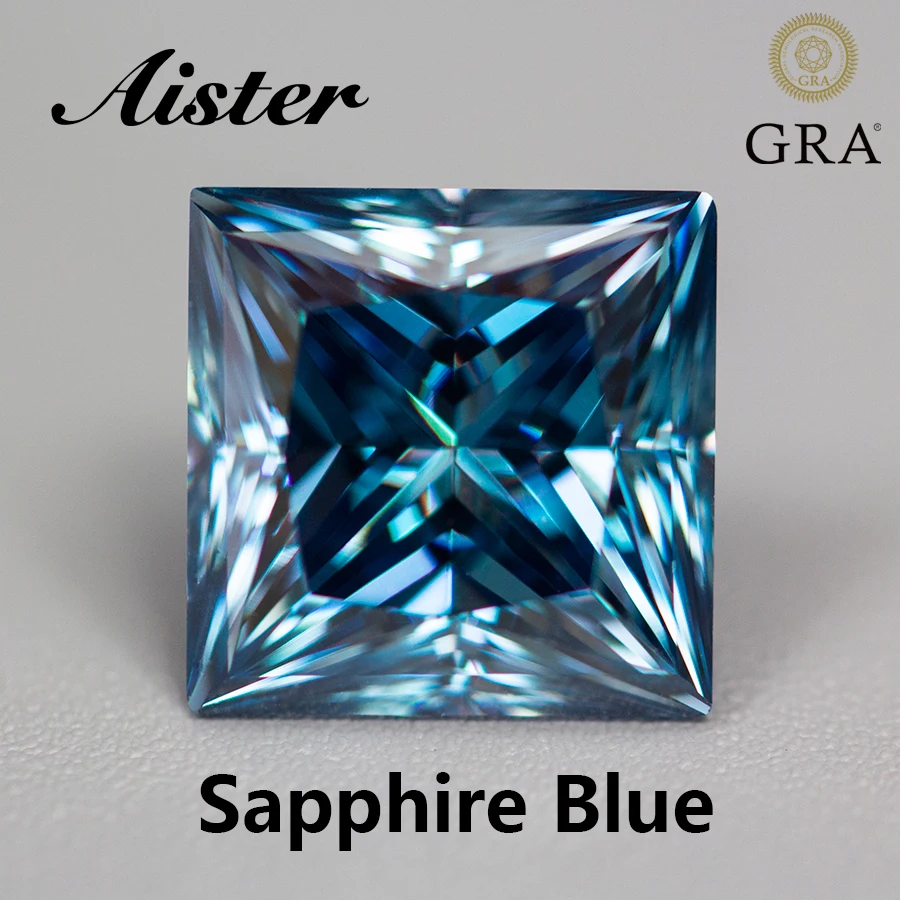 Nuovo Zaffiro Blu Principessa Taglio Moissanite Pietra Sciolta Vvs1 Certificato Moissanite Diamond Pass Diamond Tester Con Certificato Gra