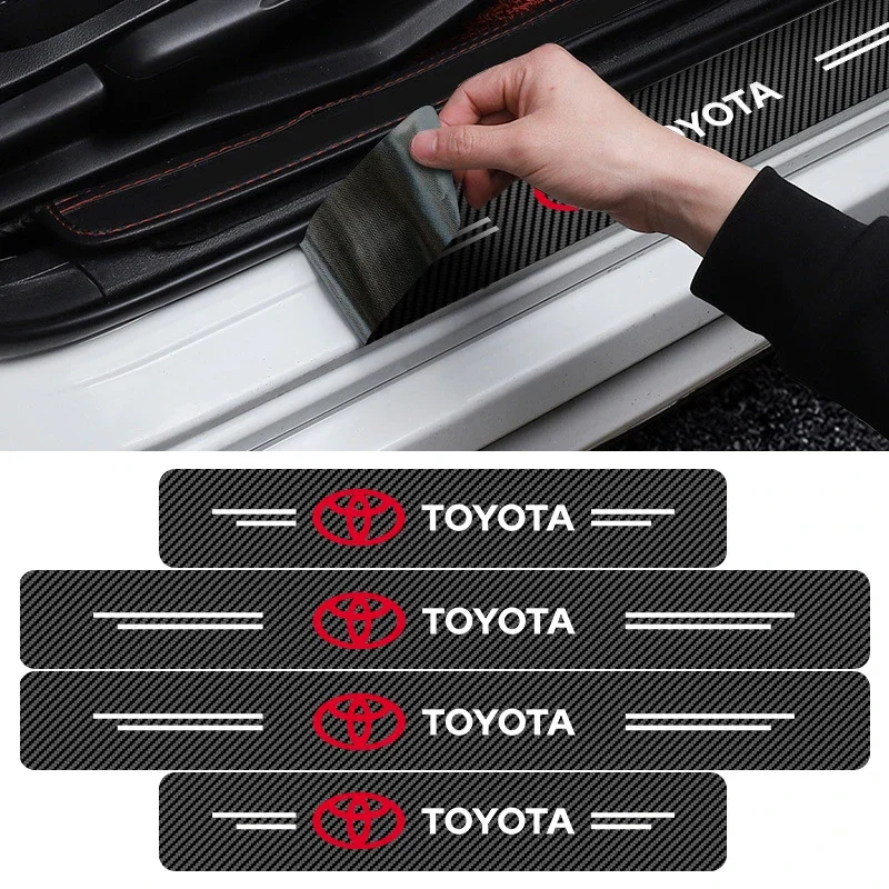 Per Toyota Yaris Hilux Corolla Prius Avensis Emblem Auris Rav4 Car Door Plate In Fibra Di Carbonio Soglia Protector Sticker Decalcomanie