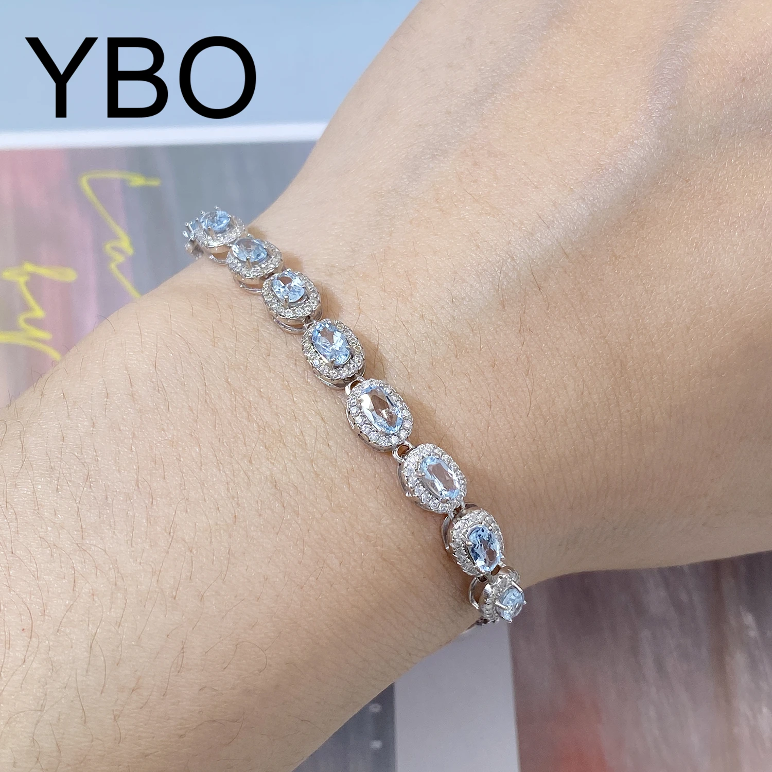 

YBO Fashion Tennis Bracelets Women 100% 925 Sterling Silver Natural Topaz Inlay Bracelet Luxury Wedding Party Jewel Bangle Gifts