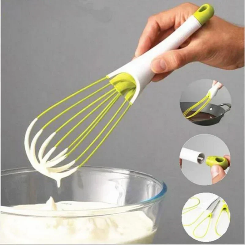 1pcs Multifunctional Rotary Manual Egg Beater Mixer Mini Plastic Kitchen Egg Whisk Bake Tool Agitator Silicone Eco-Friendly