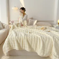 Light luxury premium rabbit fur blanket double-sided plush thickened multifunctional air conditioning blanket nap cover blanket 1