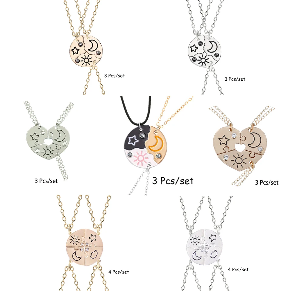 Colgante Sol Luna Estrellas Regalos Para Hermanas Collares BFF De Sol, Luna Y Estrella - Regalo Perfecto Para Mejores Amigas Collares De Amistad Para 3 Amigos Joyeria Simbolo Amistad