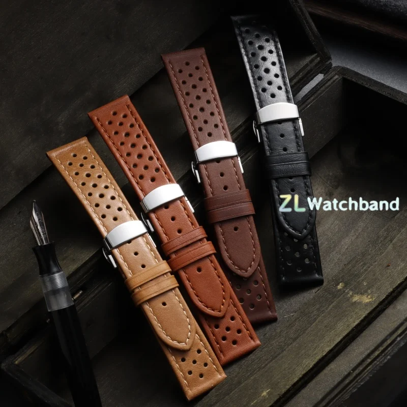 Premium Genuine Cowhide Leather Watch Band with Butterfly Buckle - Universal Breathable Bracelet