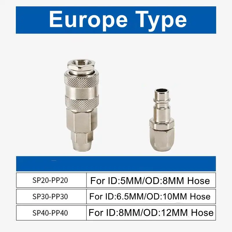Quick connector for pneumatic connection EU PP SP 20 30 40 European air compressor hose 1pcs