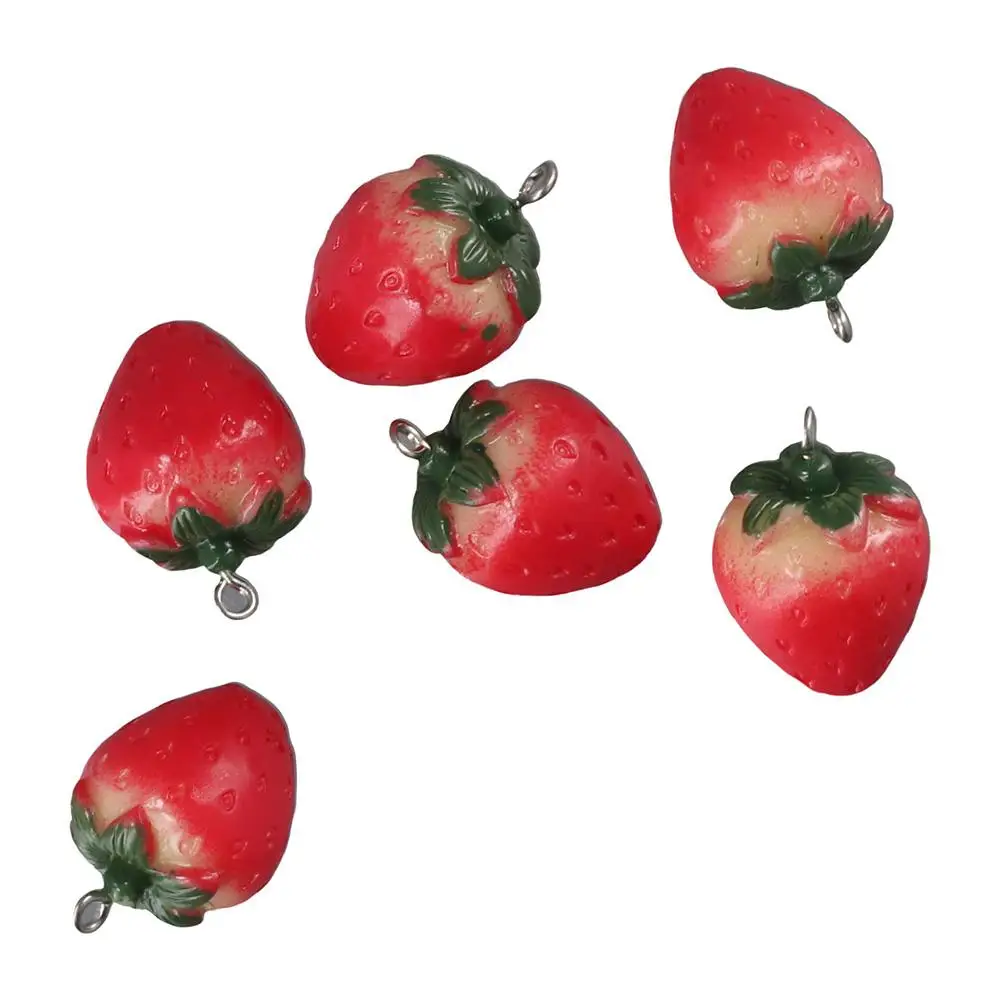

20Pcs 3D Strawberry Pendants Charms Crafts Red Resin Hanging Pendant 18x27mm Strawberry Shape with Green Leaf Bracelet