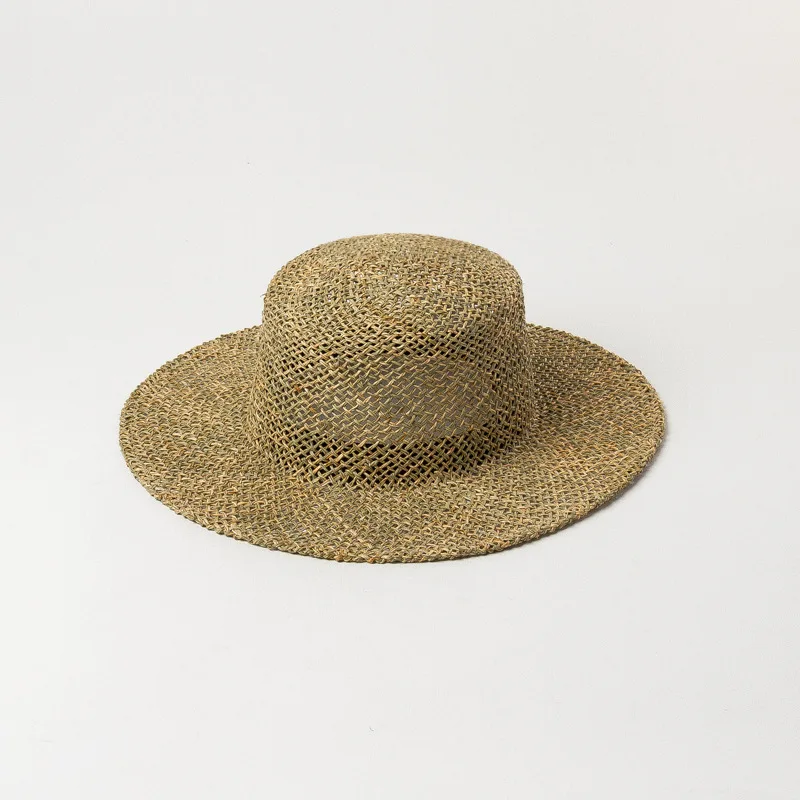 

Плетеная вручную плоская шляпа X332 из морских водорослей с открытым небом Солнцезащитная шляпа от солнца для путешествий плоская соломенная шляпа из морских водорослей летняя шляпа от солнца