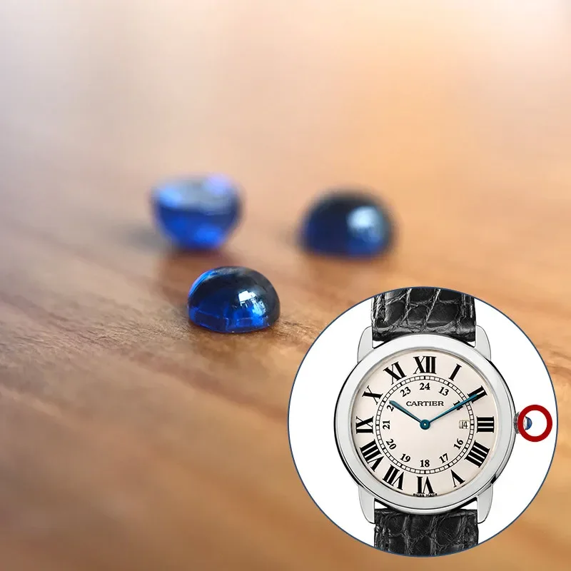 Orologio Corona Cristallo Zaffiro (Zircone Blu) Per Serbatoio Cartier E Orologio Automatico Ronde