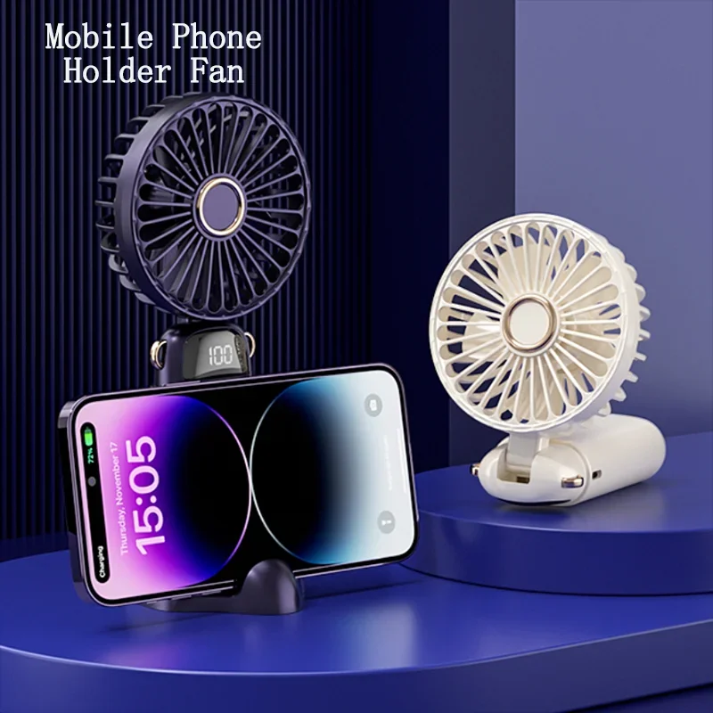 Foldable USB Portable Small Fan Digital Display Electric Fan Mini 5-speed Wind Detachable for Outdoor Sports Air Conditioner
