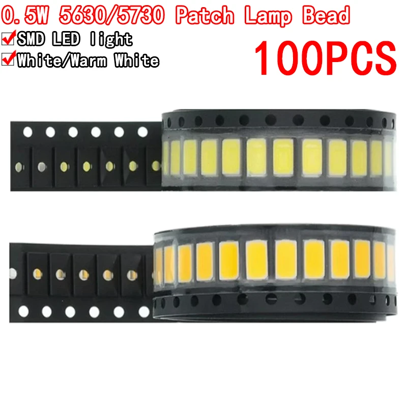 100 Pz 5630/5730-Cw/Ww 0.5W-150Ma 50-55Lm 6500K Luce Bianca Smd 5730 5630 Led 5730 Diodi (3.2 ~ 3.4V)