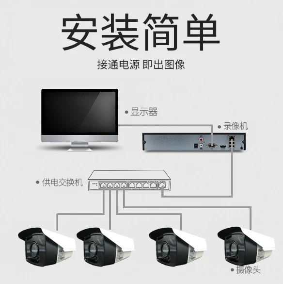 5 million supermarket factory poe monitor audio camera set, full color high definition monitoring project matching