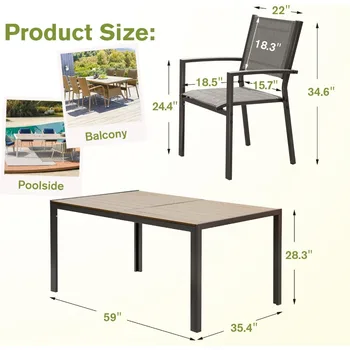 Patio Dining Set Outdoor Furniture with 6 Stackable Textilene Chairs and Large Table 2