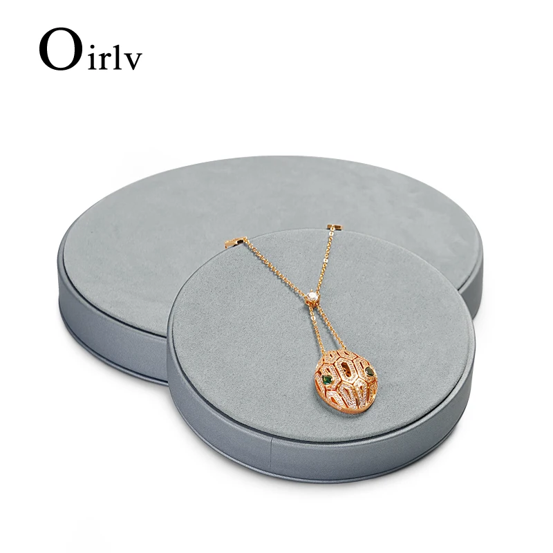 Oirlv 럭셔리 서클 PU 가죽 주얼리 디스플레이 트레이, 마이크로 화이버 주얼리 카운터 전시 트레이 목걸이 팔찌 링