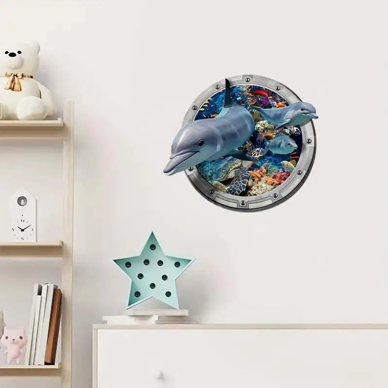 Sea life Shark Animal Fish Submarine Window Wall Stickers Bathroom Toilet Decor Living Room Cabinet Refrigerator Home Decoration wall stickers wall sticker
