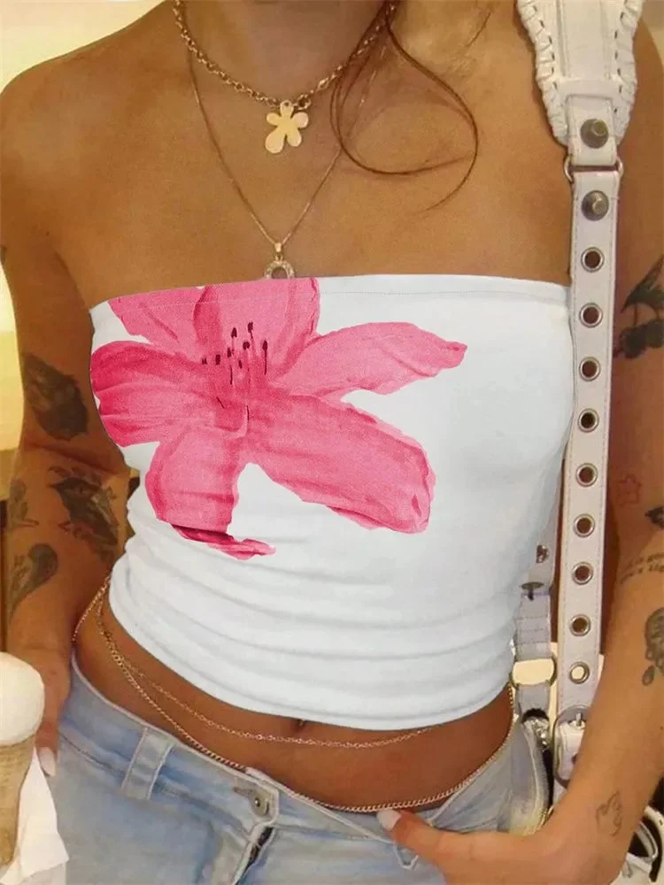 Жіночий літній сексуальний укорочений топ із відкритими плечима з квітковим принтом Вуличний одяг
