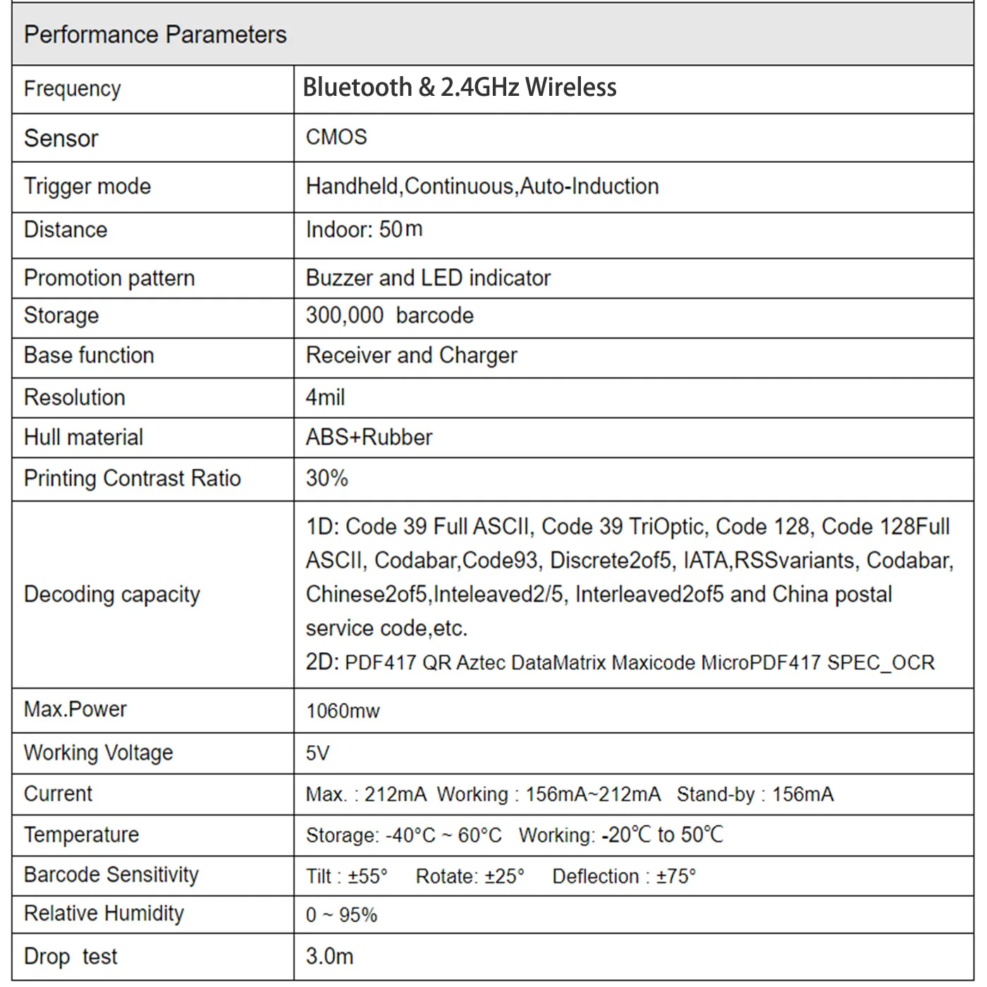 EV-B2503 IP52 סורק ברקוד אלחוטי 2D עם מעמד Bluetooth קורא ברקוד QR לסופרמרקט להתחבר לחלון IOS Android