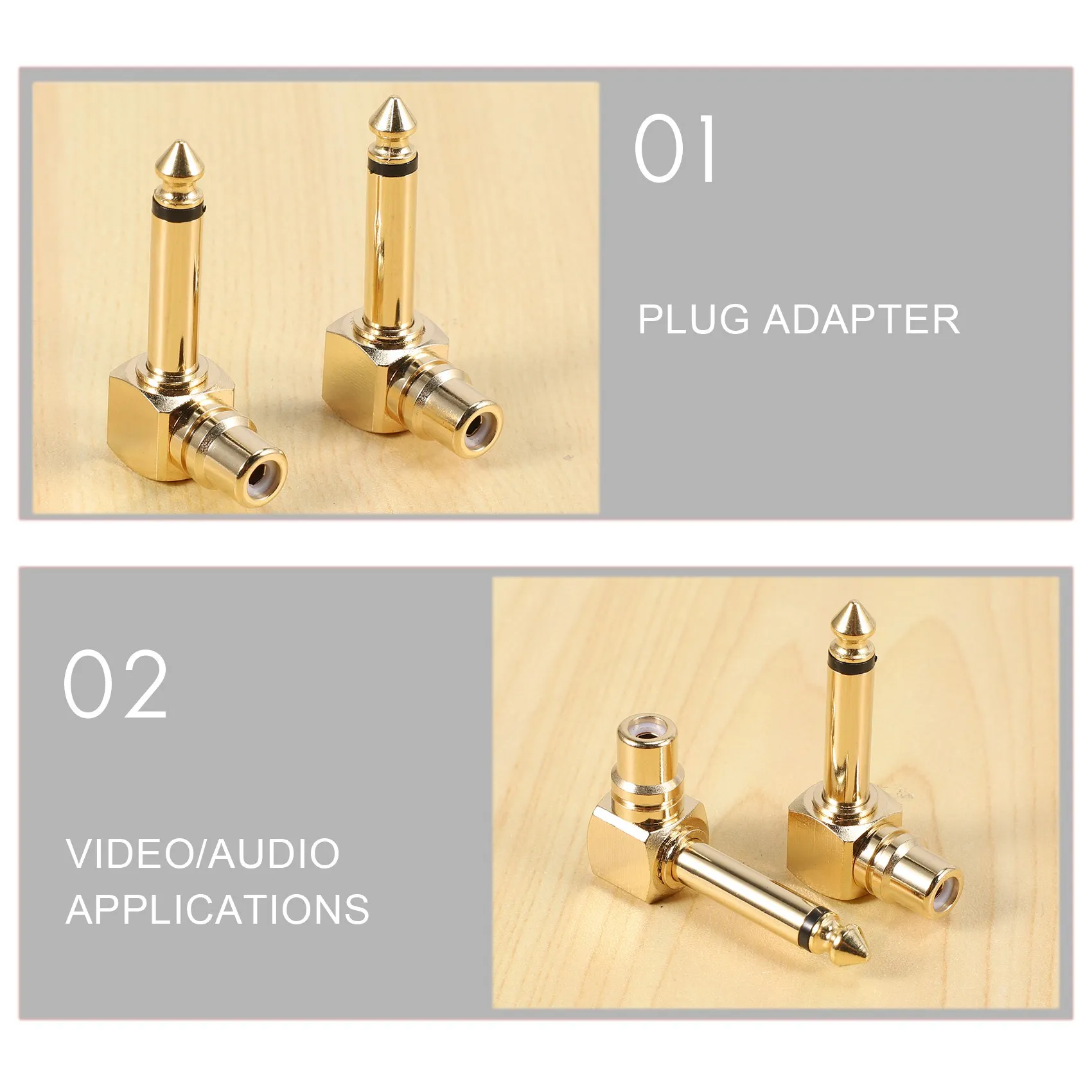 RCA Female Jack to 1/4 inch Mono Male Plug Right Angle Audio Adapter 2-PACK
