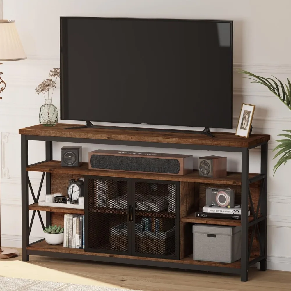 

Tall TV Stand for TVs up to 65 Inch, Industrial Entertainment Center with Storage Cabinet, Farmhouse Wood TV Console
