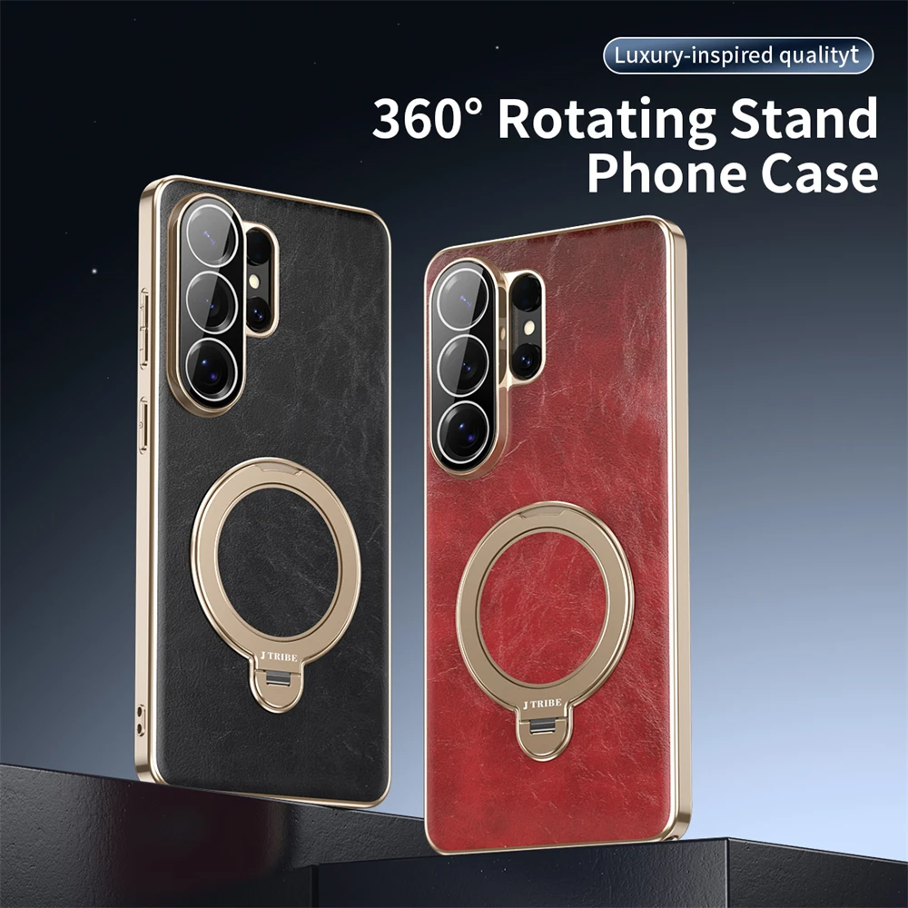 Premium 360° Rotating Leather Case with Metal Stand - Magnetic Shockproof Cover