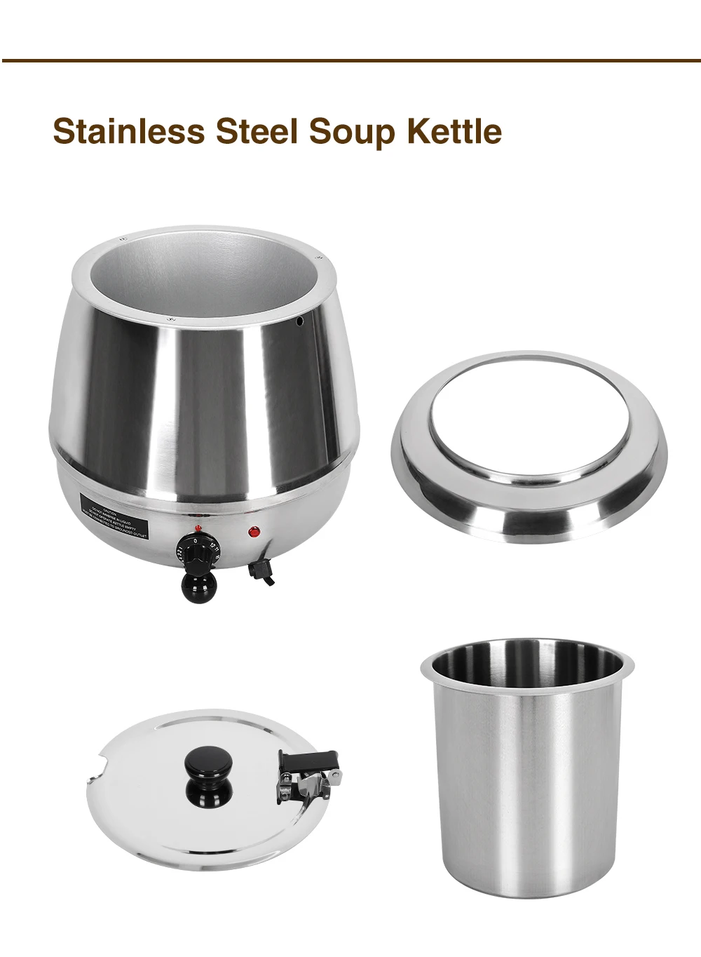 GZZT 10L Stainless Steel Electric Soup Kettle 400-475W 60-95℃ for Soup & Warm Food CE/EU Certified Electric Pot Cooker