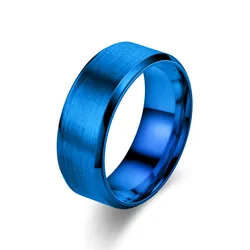 Elegant 8mm Brushed Stainless Steel Ring - Unisex Wedding Band and Jewelry Accessory - 8 (Blue)