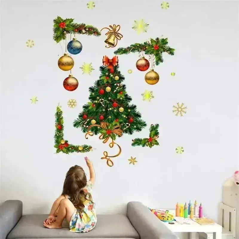 Christmas Style Home Glass Wall Stickers Window Glass Festival Decals New Year Christmas Decoration Wall Stickers Accessories