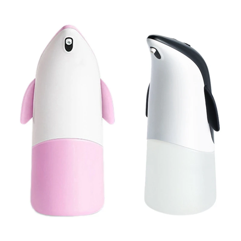 2set-300ml-automatic-foaming-soap-dispenser-penguin-shape-touchless-infrared-sensor-pink-black
