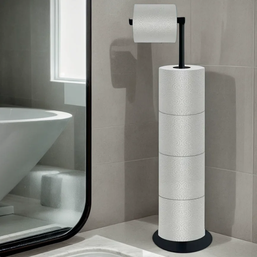 Free Standing Toilet Paper Holder Stainless Steel No Drilling  Weighted Stable Base for Bathroom RV ect