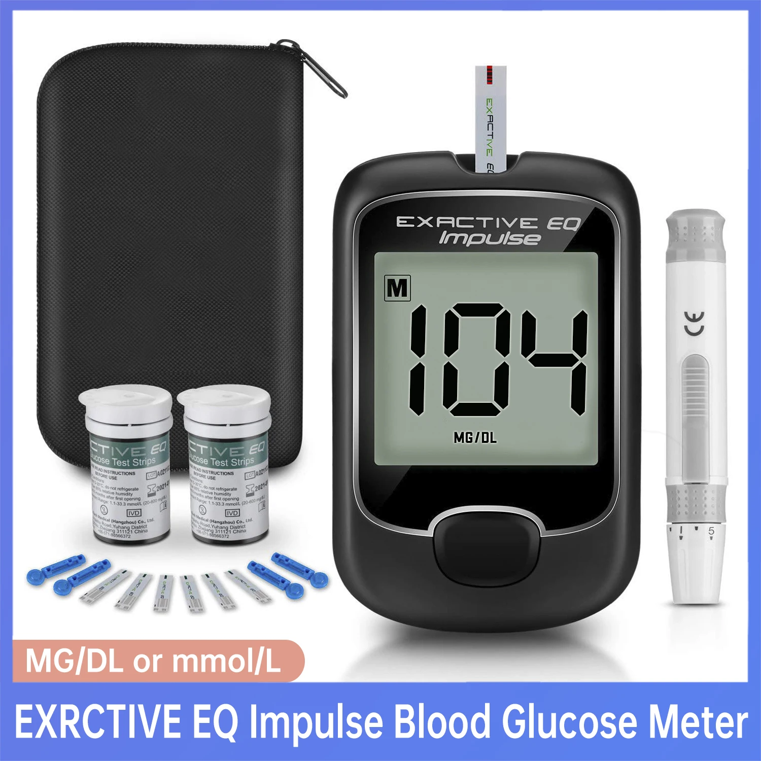 Exactive Eq Impulse Monitor Completo Della Glicemia, Misuratore Del Diabete Con Strisce Reattive, Glucometro Misuratore Di Glucosio Nel Sangue Con Str