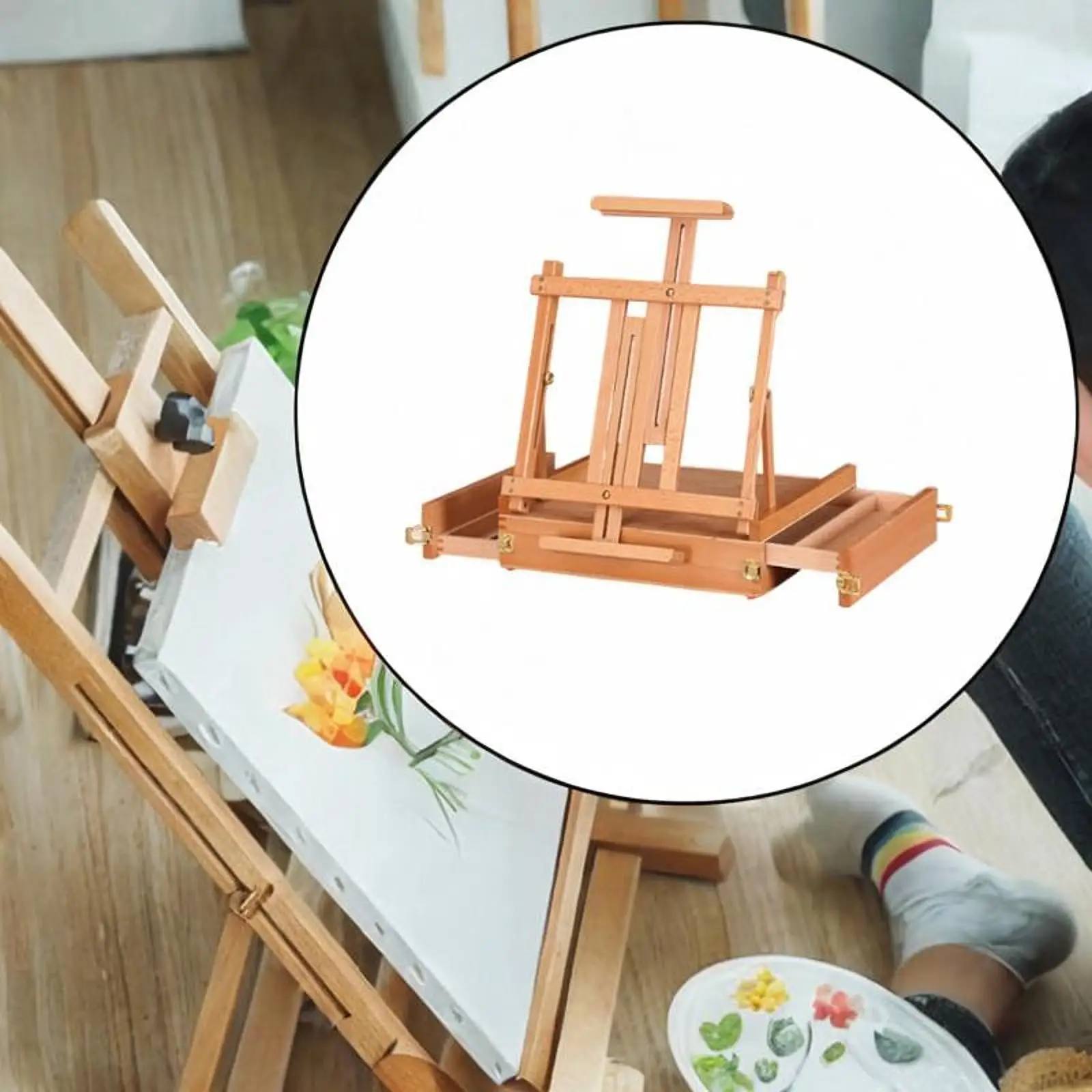 Tabletop Easel with Double Drawers Tabletop Art Supplies Wooden Portable Sketchbox for Calssroom Desk Desktop Painting Artist
