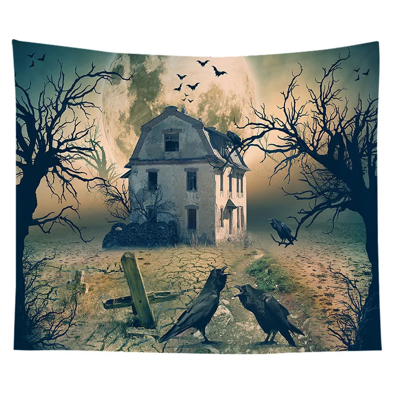 Halloween Tapestry Castle of the Night Cemetery Tapestry Hippie Wall Hanging for Bedroom Dorm Living Room Home Decor