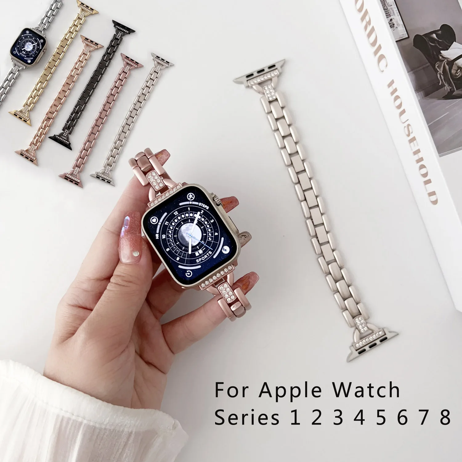 

Ремешок металлический для Apple Watch Series Ultra 8 7 6 5 4 SE, браслет со стразами для iWatch 3 38 42 мм, 45 мм 44 мм 41 мм 40 мм 49 мм