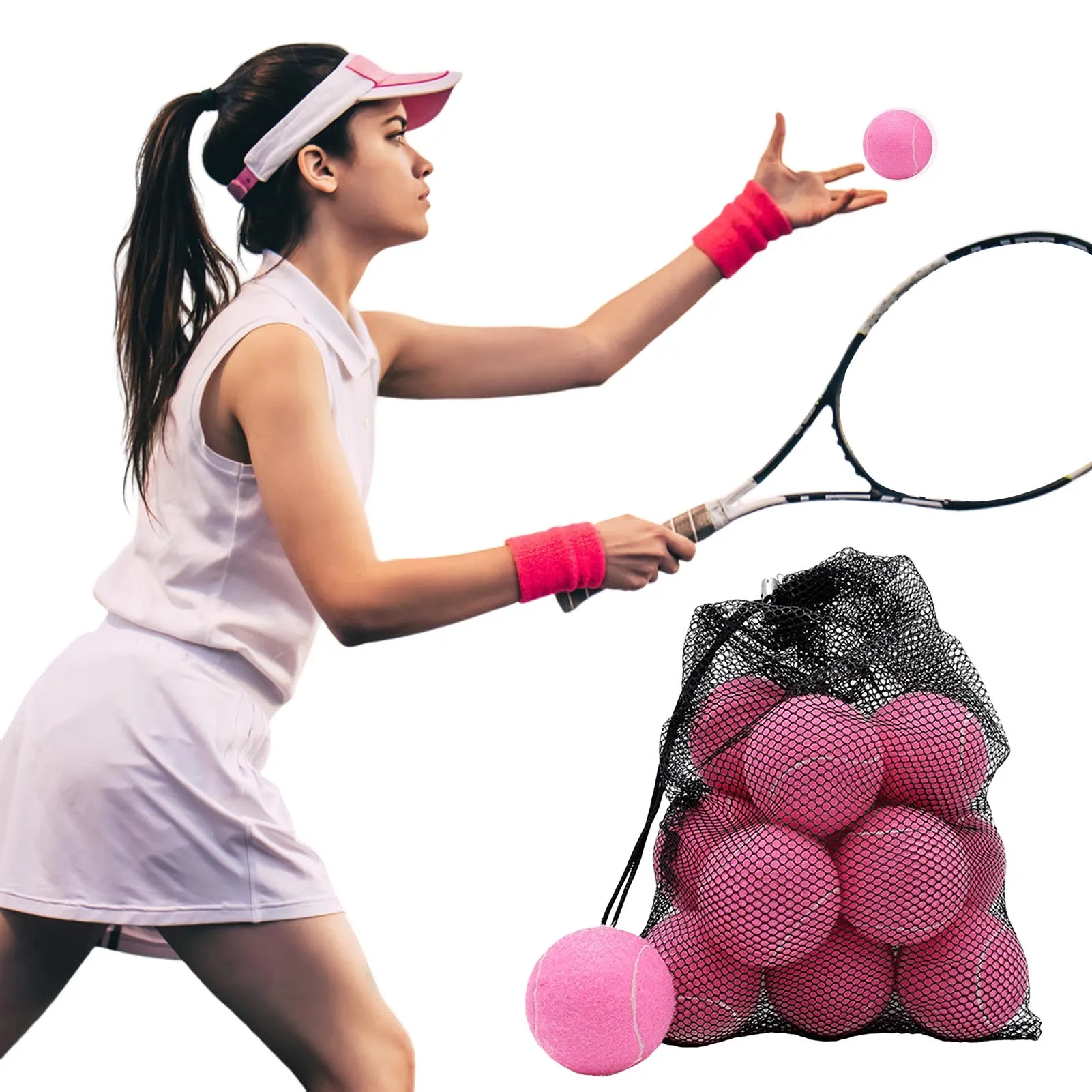 12pcs Tennis Balls with Mesh Carry Bag High Elasticity Professional Tennis Training Game Ball Outdoor Dogs Chase Training Toys
