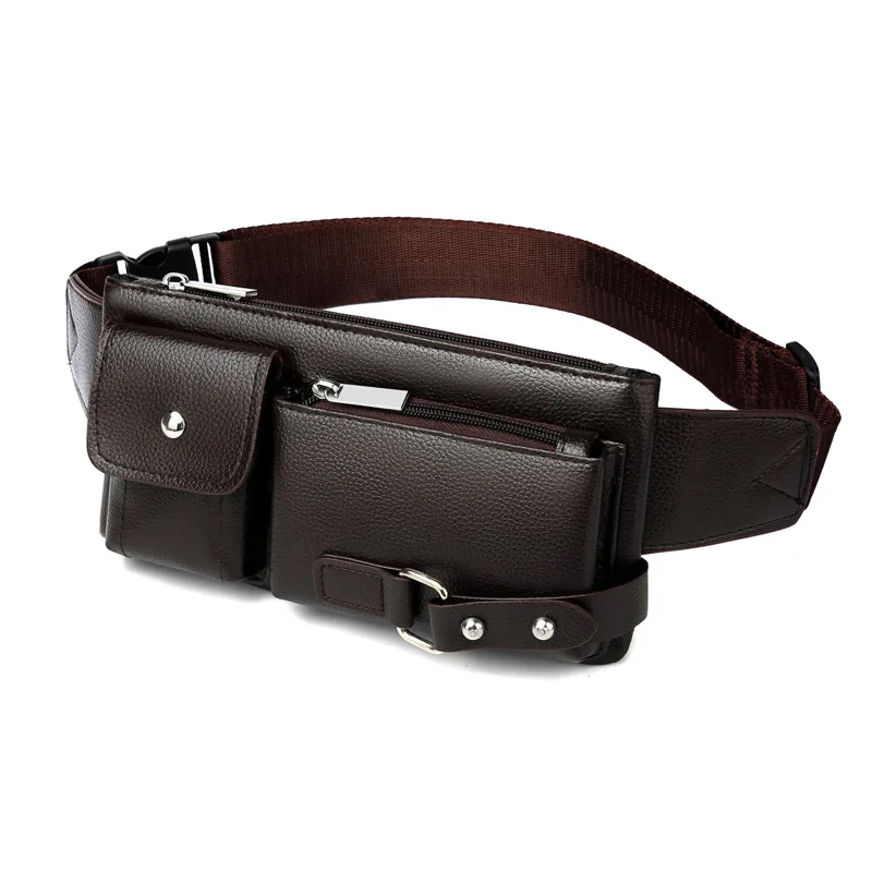 Fashion PU Leather Waist Bag Casual Fanny Pack Purse Large Phone Belt Bag Outdoor Travel Phone Business Bag for Men Women