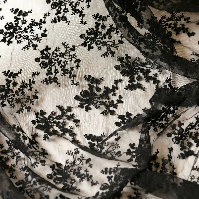 

Mesh fabric black lace embroidery fabric clothing curtain doll clothes background cloth handmade DIY