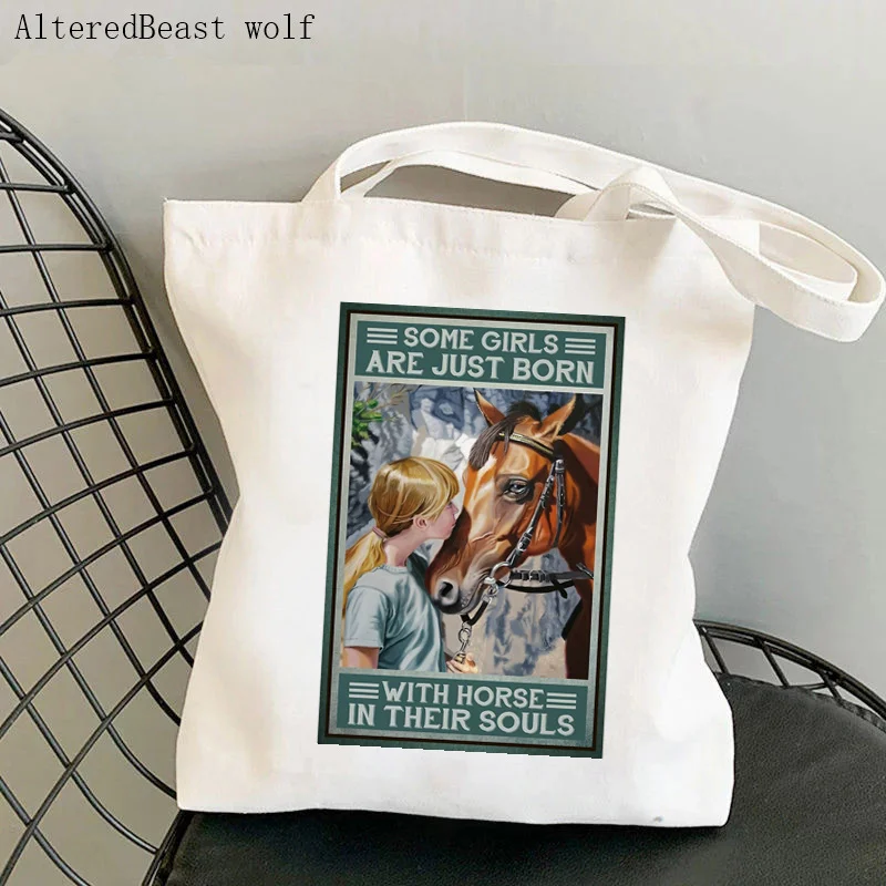 

Women Shopper bag Girls are just Born With Horses Bag Harajuku Shopping Canvas Shopper Bag girl handbag Tote Shoulder Lady Bag