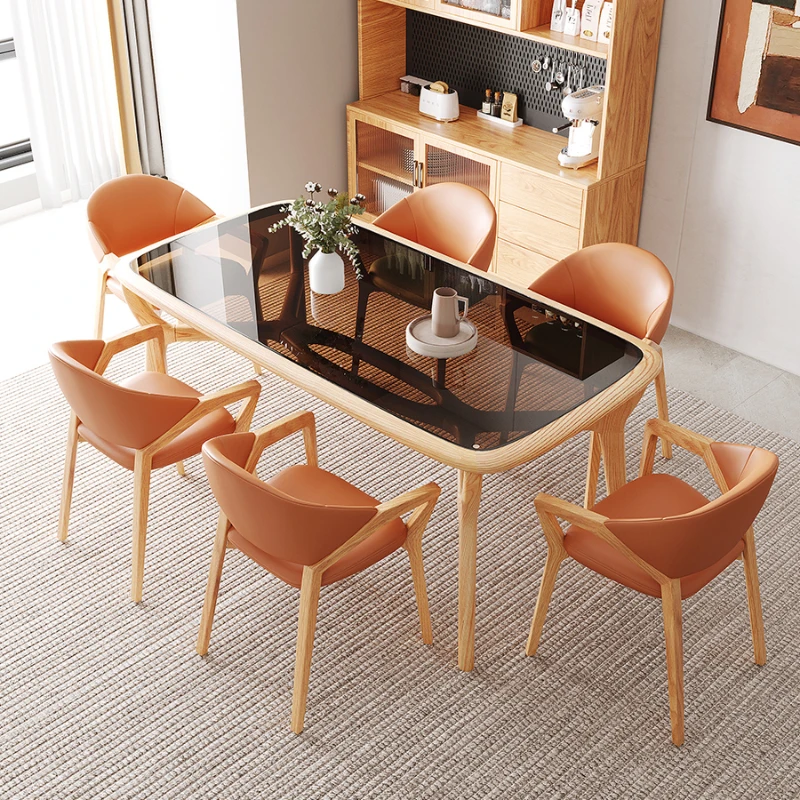 

Household White Wax Small Apartment Dining Solid Wood Frame Rectangular Table and Chair