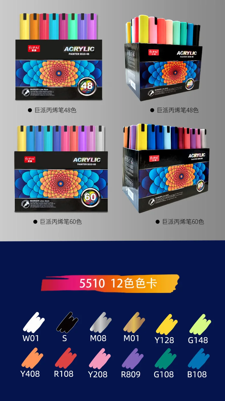 JUPAI Colors Acrylic Paint Pens, Large capacity 5g Water-based Ink Permanent Markers for Drawing Manga Arts and Crafts Supplies