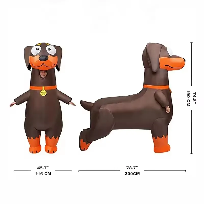 Costume gonfiabile della mascotte del cane della salsiccia Marrone